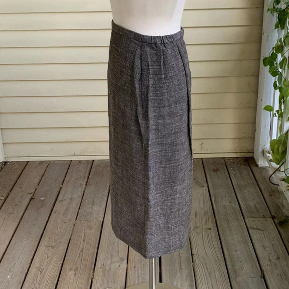 EILEEN FISHER Hopsack Weave Skirt Large Linen Rayon Brown Classic Italian Fabric - Picture 3 of 7